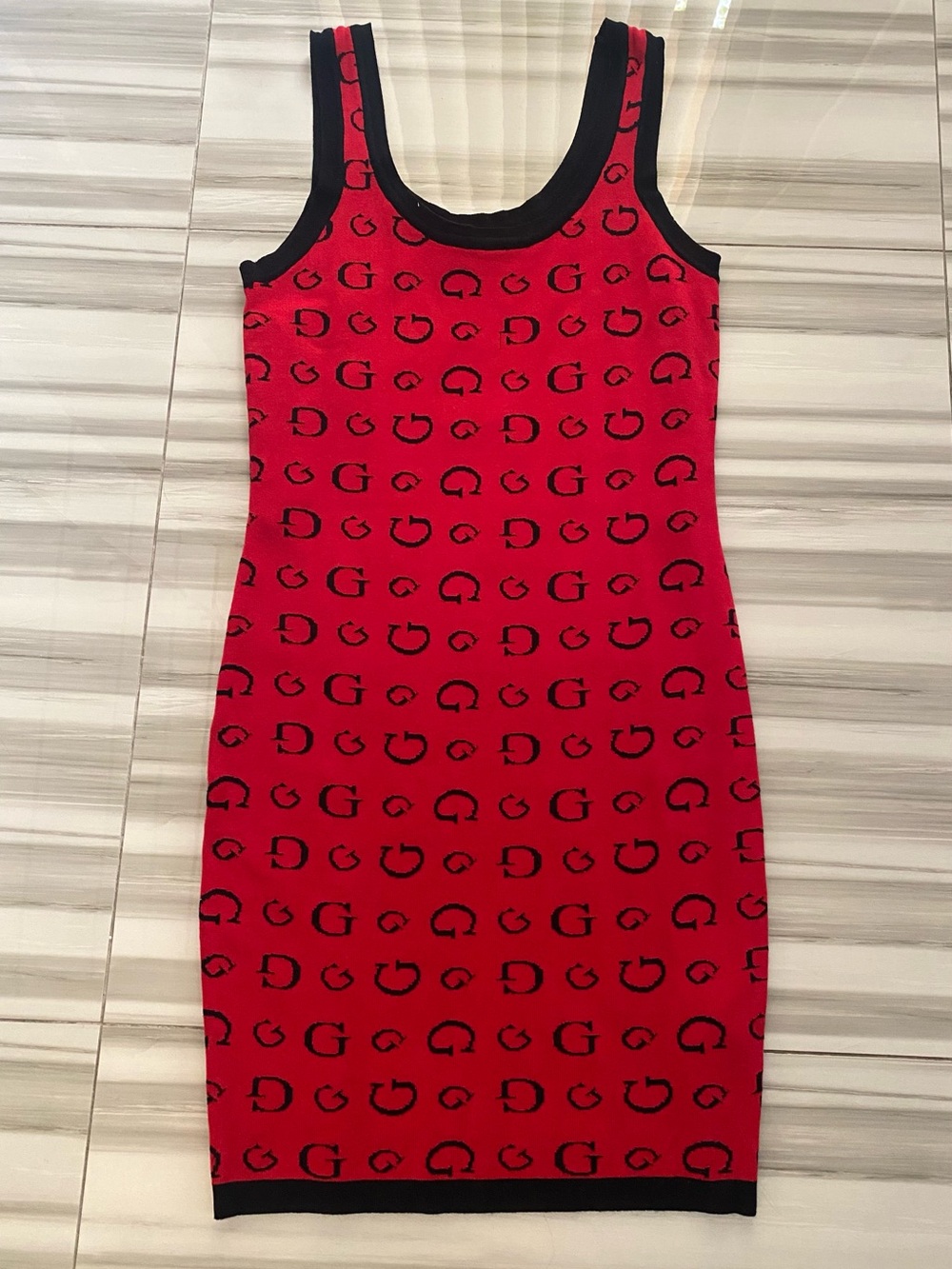 GuessRed Patterned Scoop Neck sweater Tank Dress